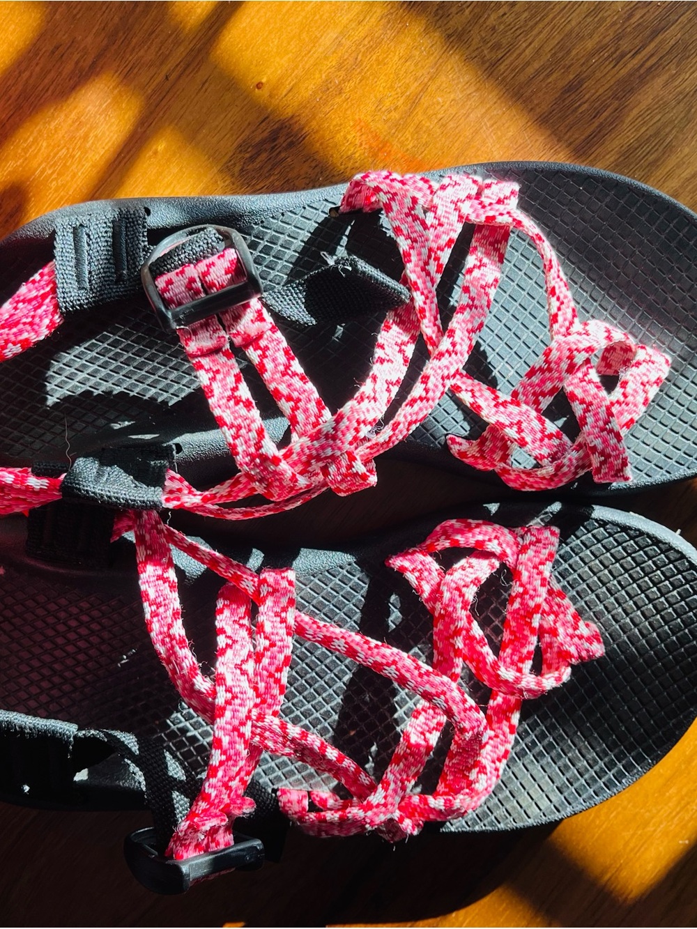 Chaco Woven Strap Sport Sandals - Black with Pink/White Straps